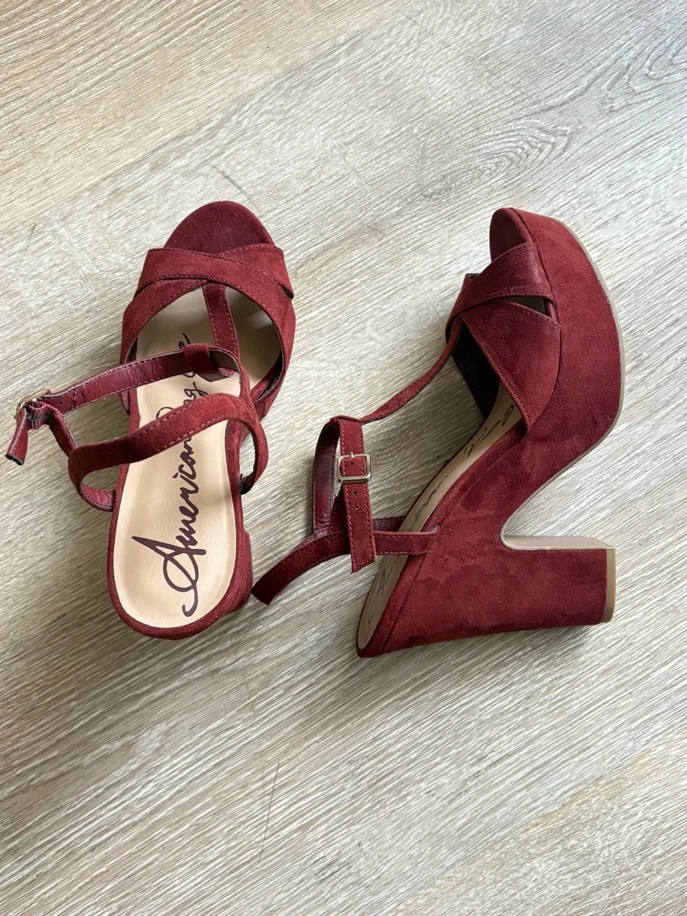 American Rag Cie Suede Platform Heeled Sandals - burgundy